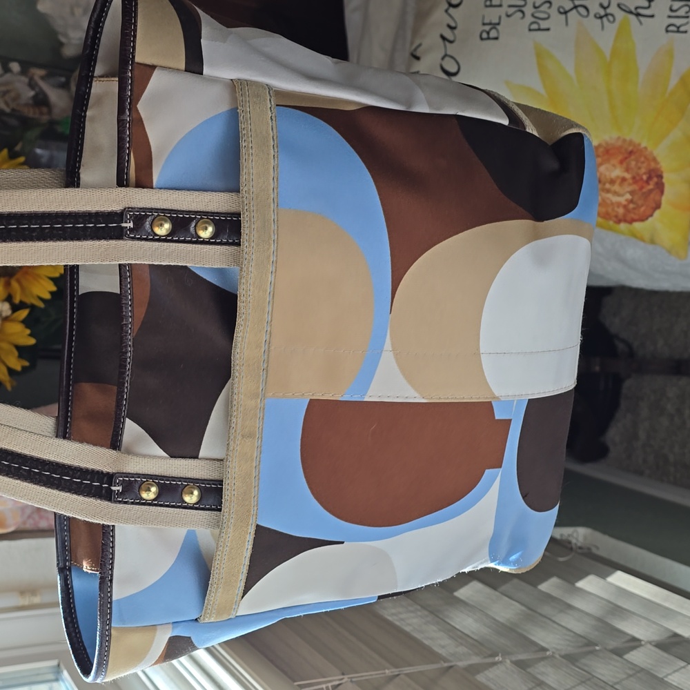 Coach Hamptons OP ART Scarf Print, Suede And Leather Tote C06M - 10116 Vintage - Picture 5 of 17